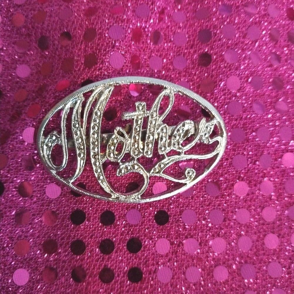 Rhinestone Embellished Mother Pin Brooch Silver Sparkle Mother's Day Gift Love